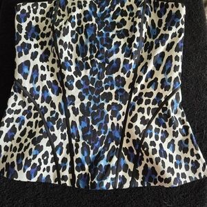 White House Black Market Cotton Line  Black White Blue Leopard Print Bustier Top